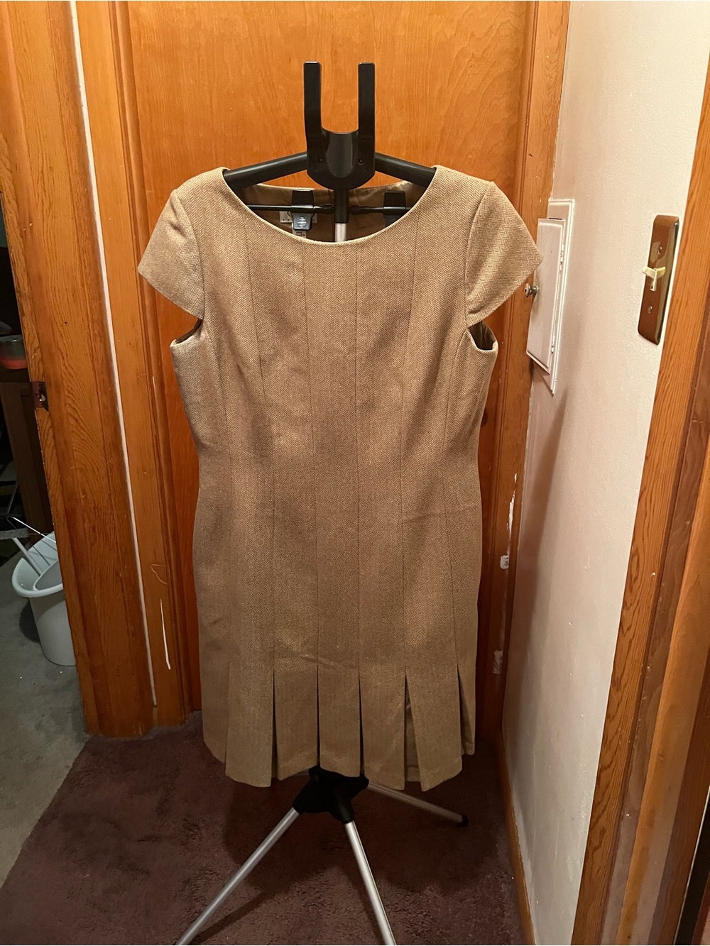 Talbots Tan Pleated Hem Cutout Sheath Dress